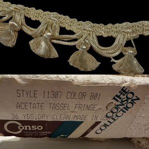 Vtg Conso Fabric Upholstery 2" Fringe Tassel Loop Trim Gold Pom Pom By Yard